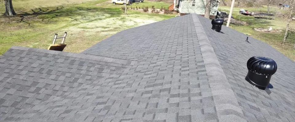 Wide view of a new roof with turbine vents